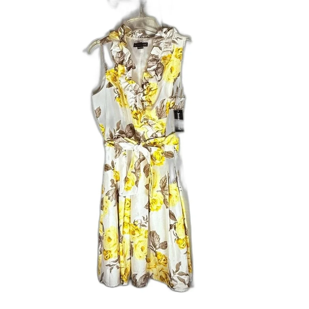 Jessica Howard New Floral Yellow & cream Chiffon Women's Dress size‎ 16 ruffle - Picture 5 of 11